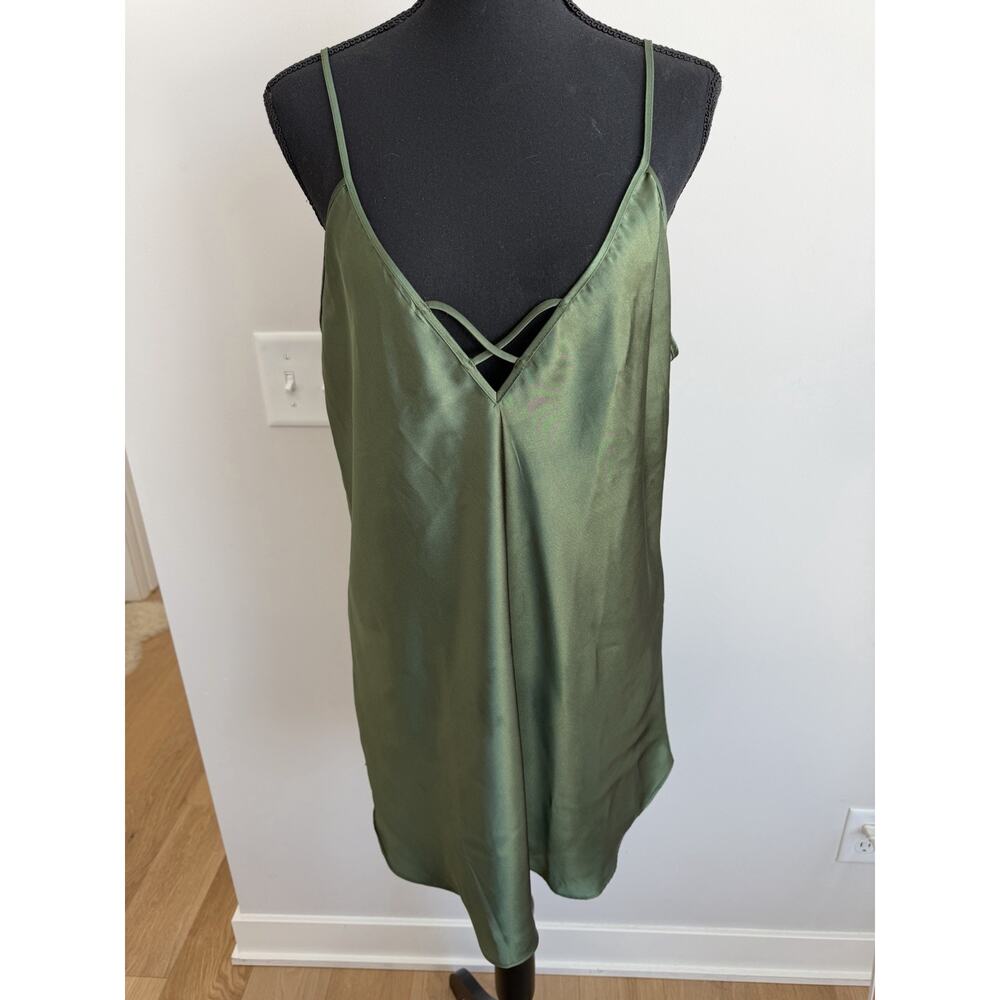 Vtg Romantic Moods Slip Gown Sleepwear Lingerie Green Sz Large Polyester Dress
